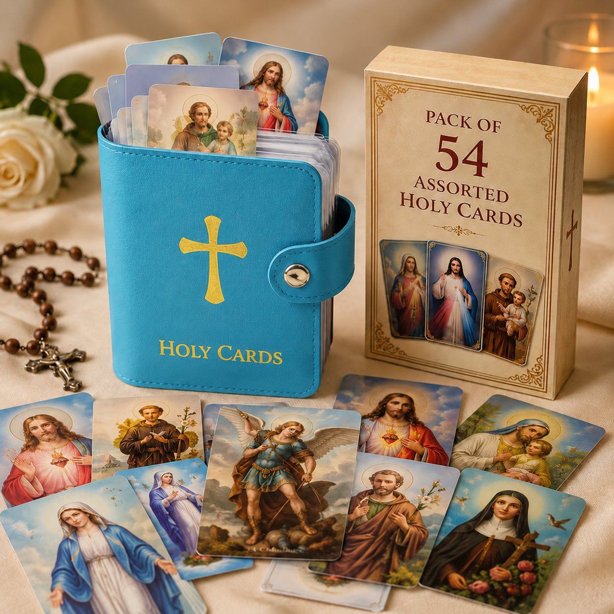 Catholic Faux Leather Holy Card Holder – Pocket Prayer Card Organizer with Snap Closure