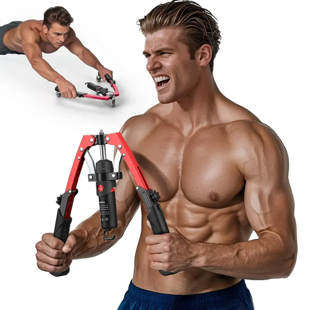 CT1 Hydraulic Chest & Arm Trainer, Adjustable 22‑440lbs Home Gym Equipment, with Ab Roller, Pad & Bag