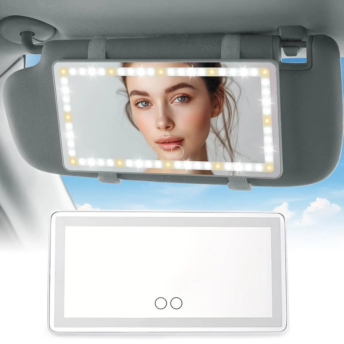Car Sun Visor Makeup Mirror, LED Touch Screen Adjustable Brightness Auto Interior Makeup HD Mirror