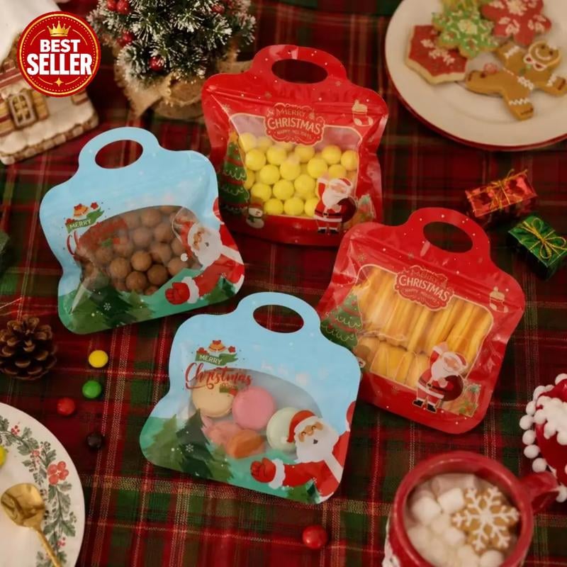🎄Santa & Snowman Self-Seal Christmas Treat Bags, Food Safe for Cookies & Small Gifts