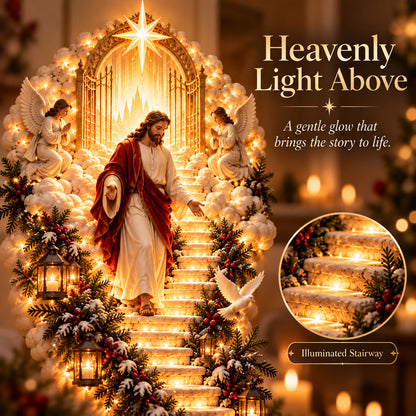 ✨Jesus Light of Heaven Christmas Wall Hanging | Illuminated Nativity Stairway Decor ✝️