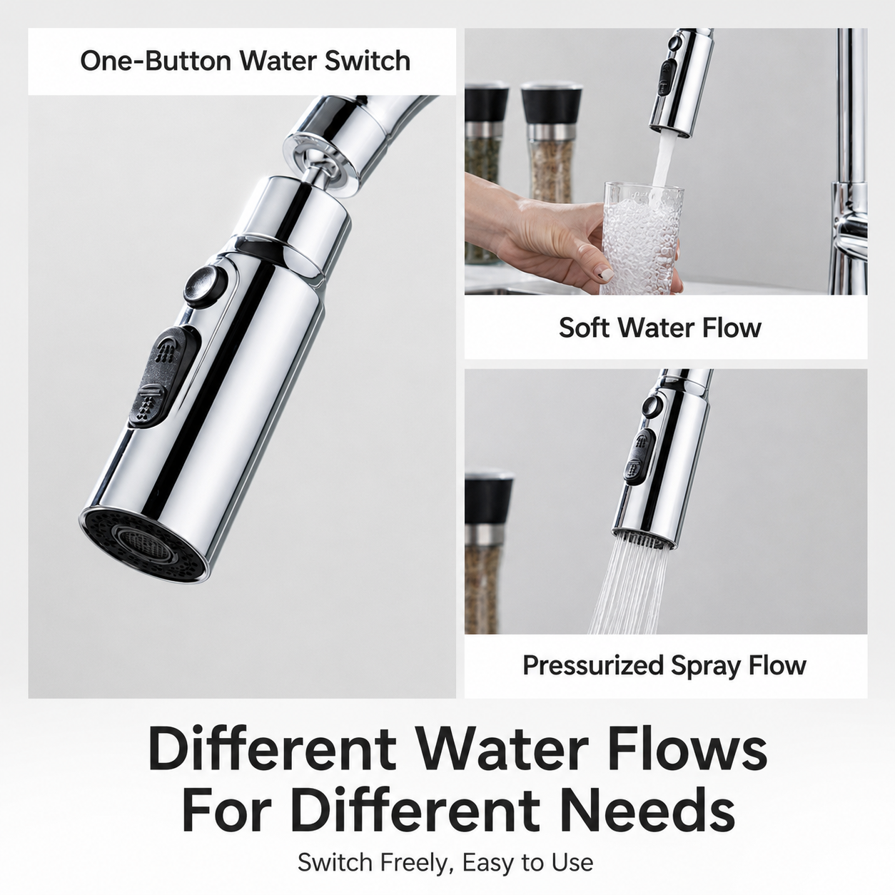 💦 360° Swivel Faucet Sprayer – 3 Spray Modes for Easy Cleaning