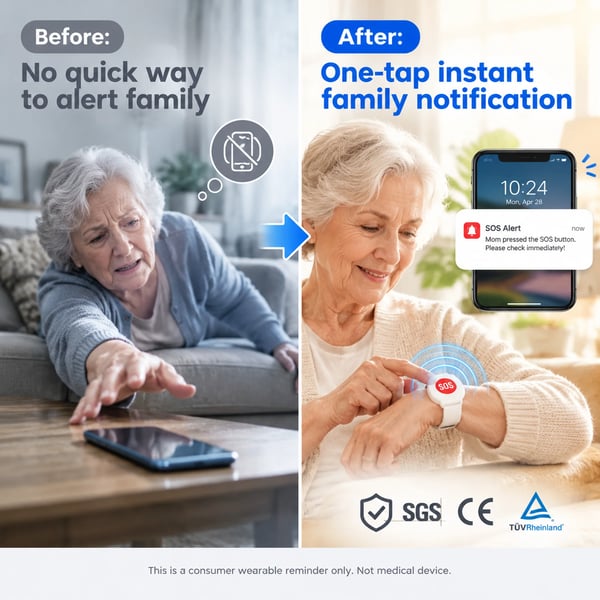 SOS Emergency Alert Wristband 🚨 | One-Touch Senior Fall Alarm Bracelet | No Monthly Fee