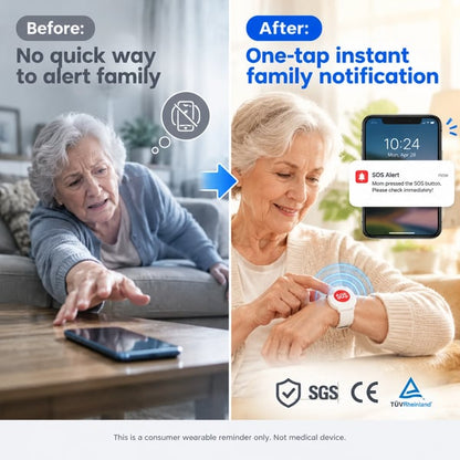 SOS Emergency Alert Wristband 🚨 | One-Touch Senior Fall Alarm Bracelet | No Monthly Fee