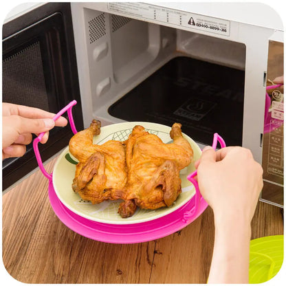 Microwave Plate Stacker, Plastic Splatter Cover Tray with Foldable Handles for Plates & Bowls🍽️