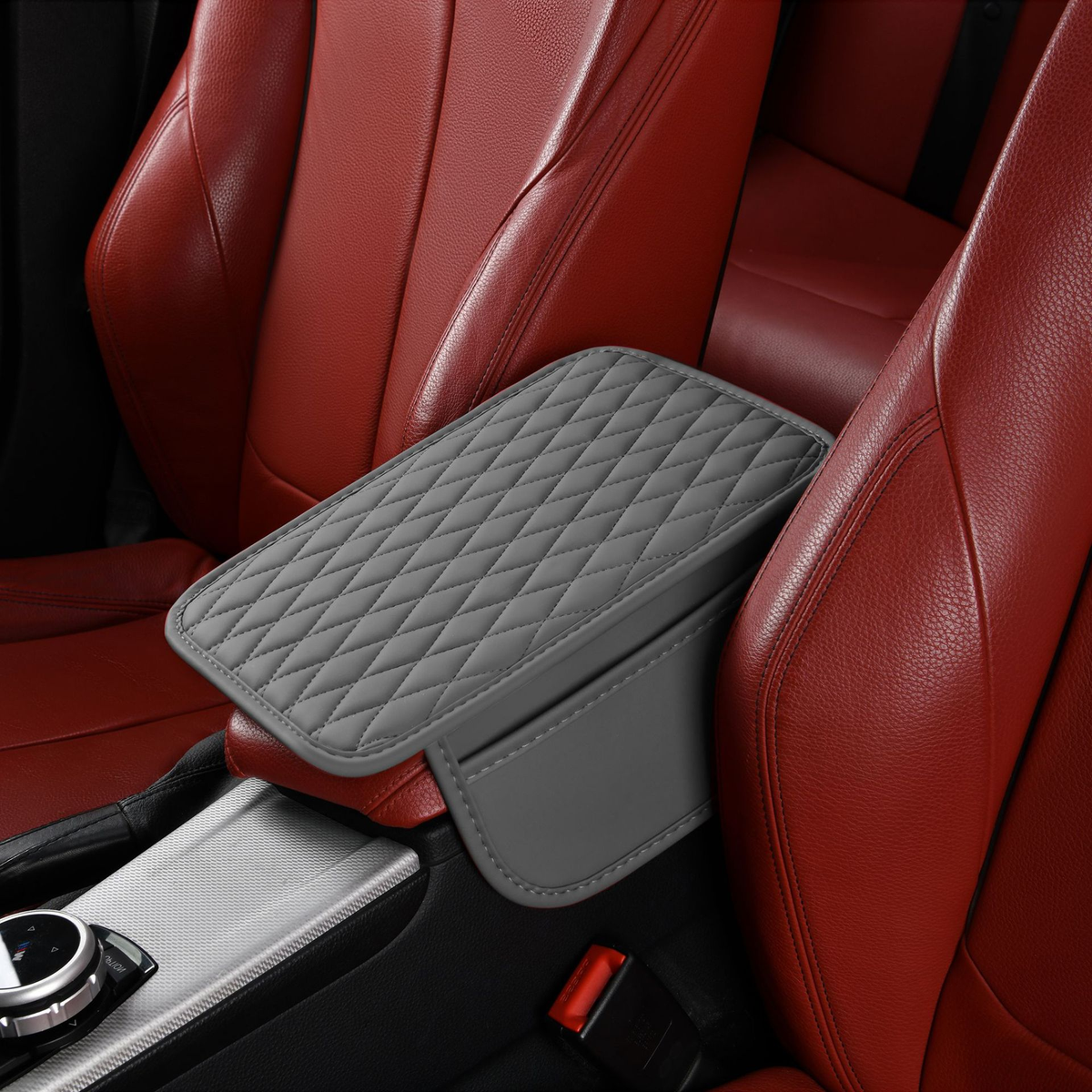 Microfiber Leather Car Armrest Cover with Memory Foam & Side Pockets🚙