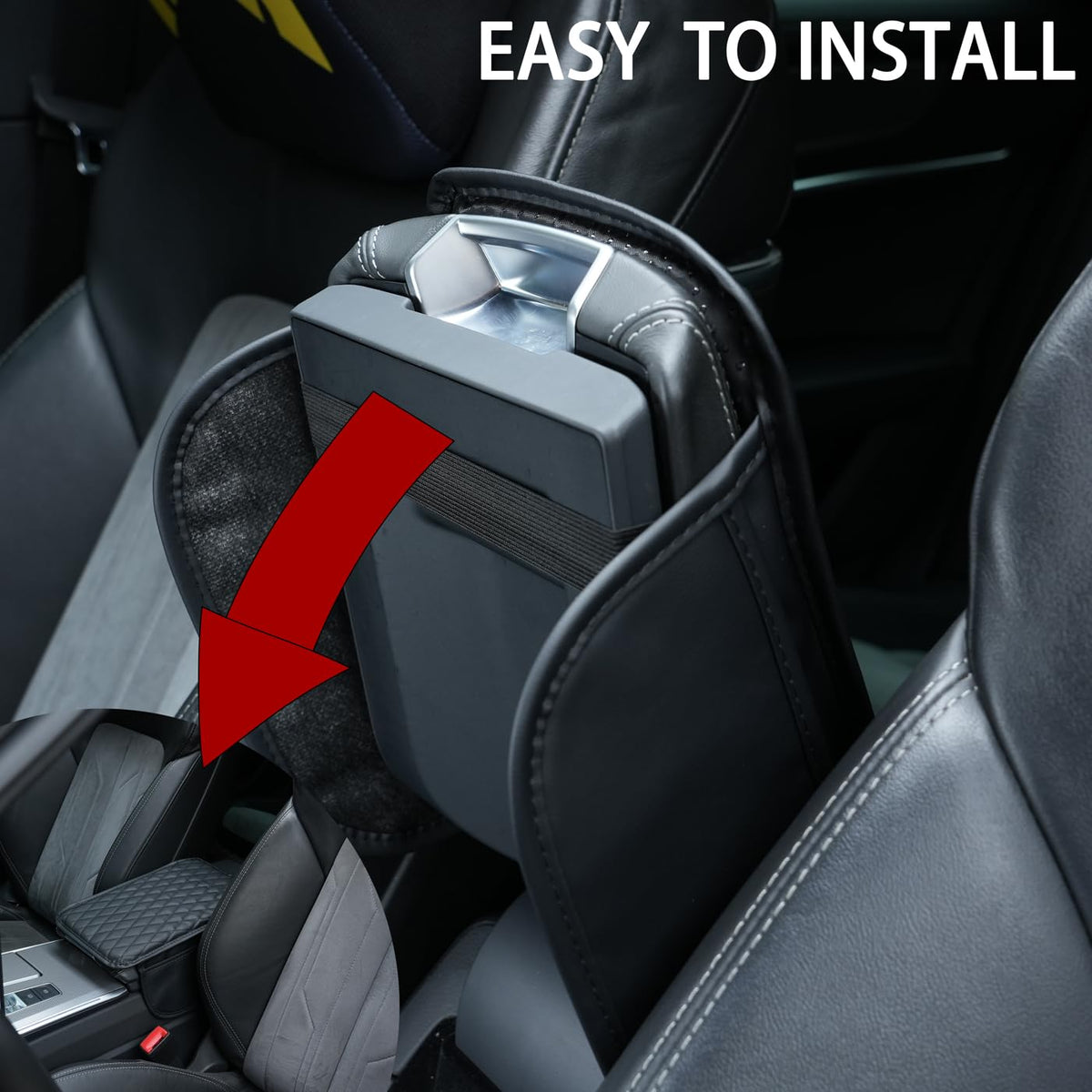 Microfiber Leather Car Armrest Cover with Memory Foam & Side Pockets🚙