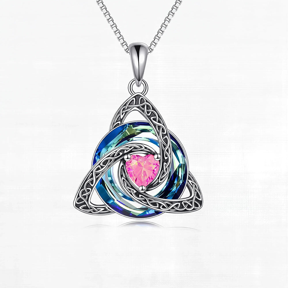Birthstone Celtic Knot Necklace, Trinity Knot Crystal Pendant