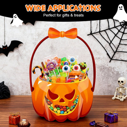 20-Pack Pumpkin Halloween Treat Bags – Resealable Clear Favor Bags with Handles