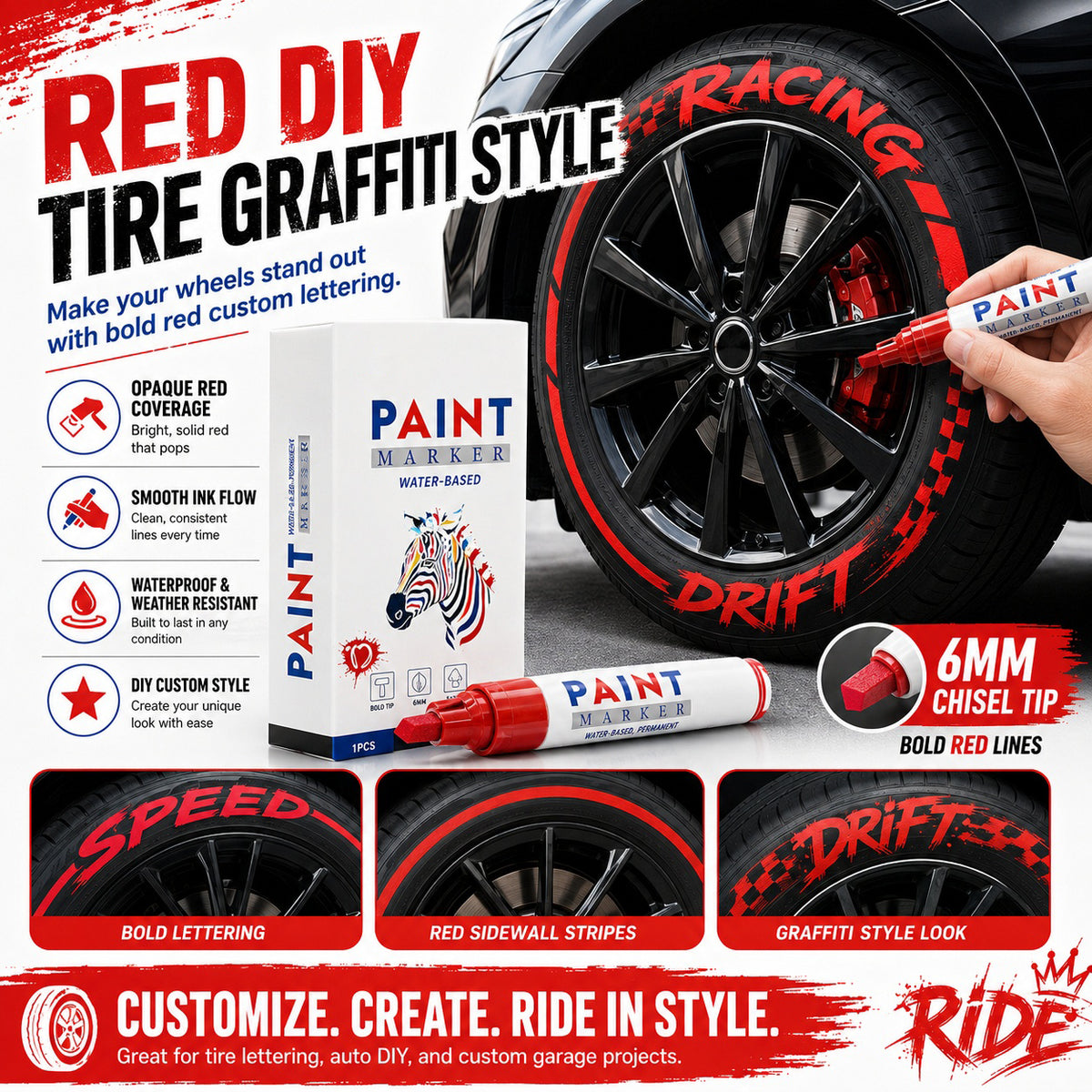 🎨12-Color Paint Marker Set – 6mm Chisel Tip for Custom Tire Lettering & DIY