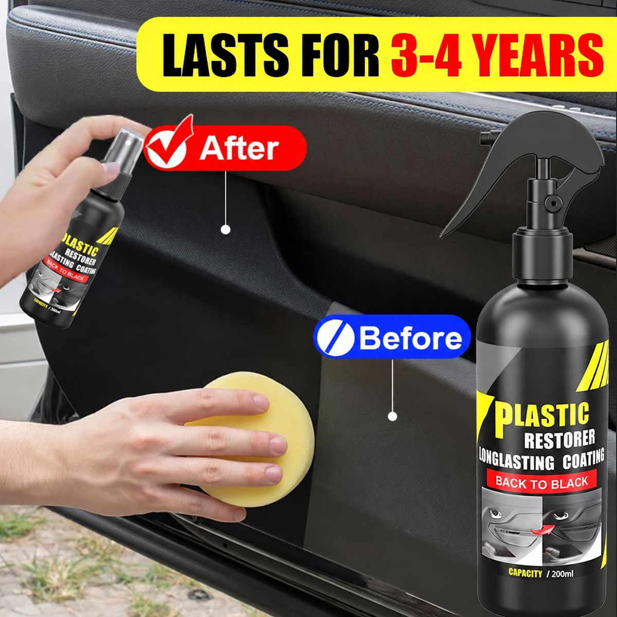 🚗Car Plastic Restorer – Back to Black Trim Shine
