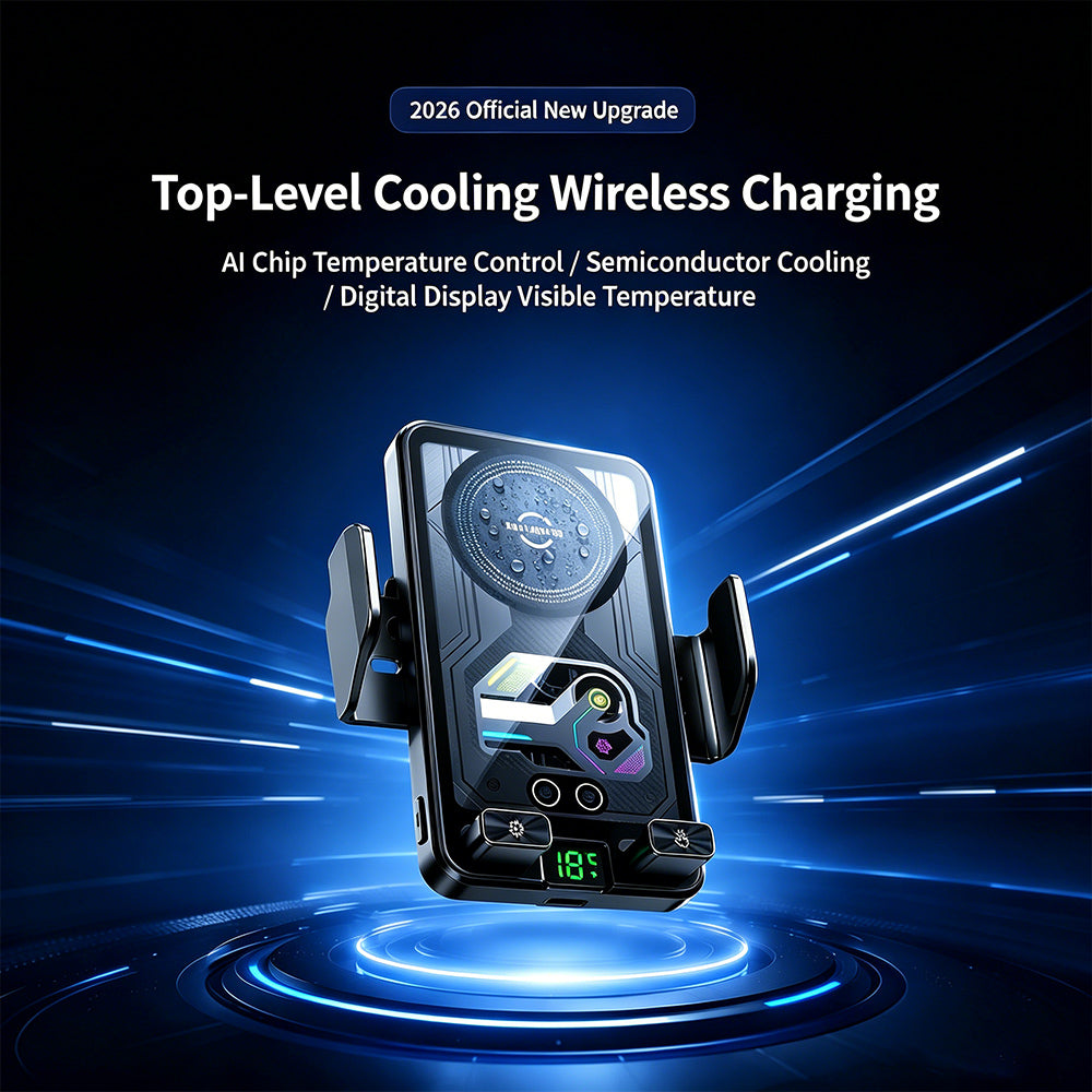 2026 New Cooling Wireless Fast Charging Car Phone Mount With Temp Display