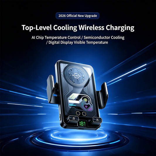 2026 New Cooling Wireless Fast Charging Car Phone Mount With Temp Display
