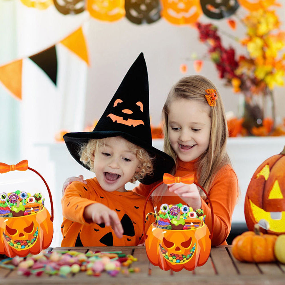 20-Pack Pumpkin Halloween Treat Bags – Resealable Clear Favor Bags with Handles