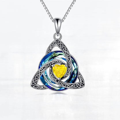 Birthstone Celtic Knot Necklace, Trinity Knot Crystal Pendant