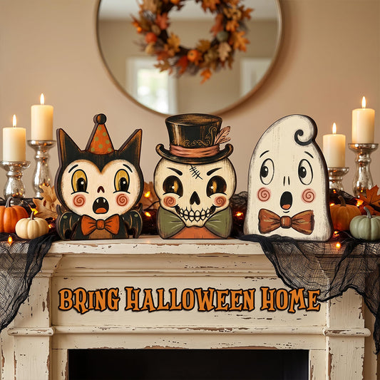 🎃 Vintage Black Cat & Pumpkin Halloween Tabletop Decor