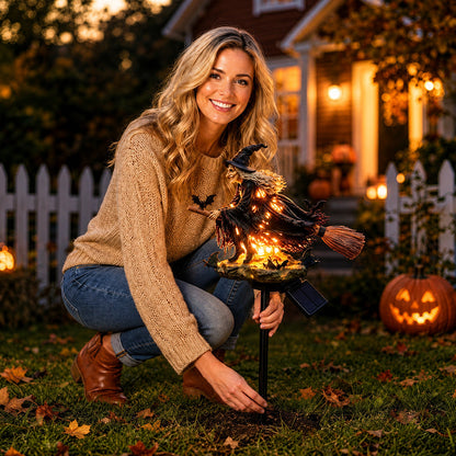 Halloween Witch Broom Solar Light
