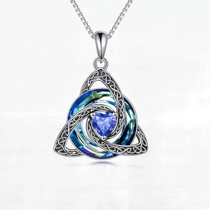 Birthstone Celtic Knot Necklace, Trinity Knot Crystal Pendant
