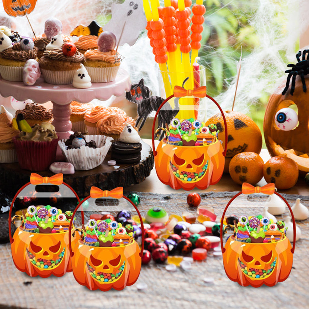20-Pack Pumpkin Halloween Treat Bags – Resealable Clear Favor Bags with Handles