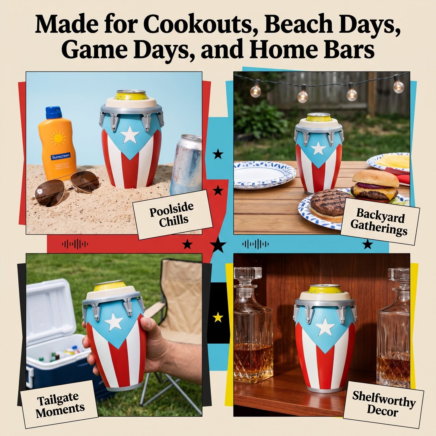 Conga-Style Can Holder: Celebrate Caribbean Pride Sip by Sip