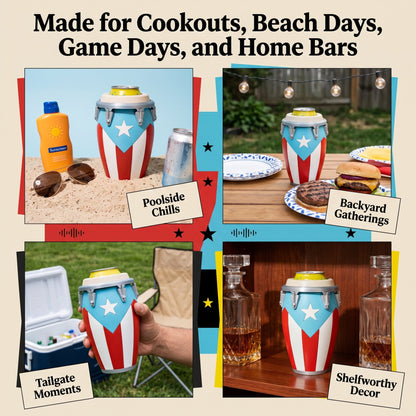 Conga-Style Can Holder: Celebrate Caribbean Pride Sip by Sip