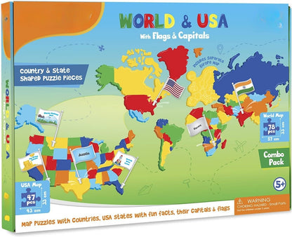 World Map & USA Map Puzzle Set