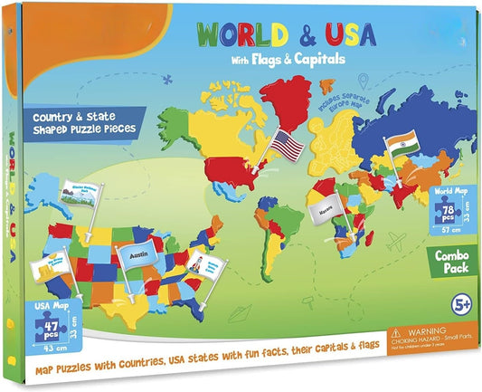 World Map & USA Map Puzzle Set