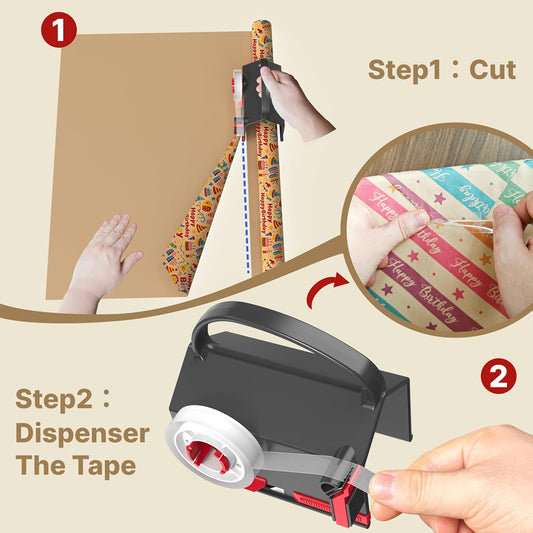2-in-1 Gift Wrap Cutter & Tape Dispenser with Replacement Blades
