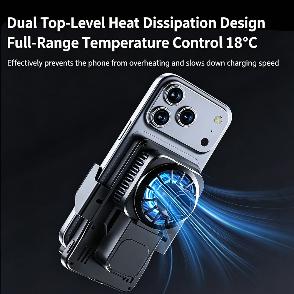 2026 New Cooling Wireless Fast Charging Car Phone Mount With Temp Display