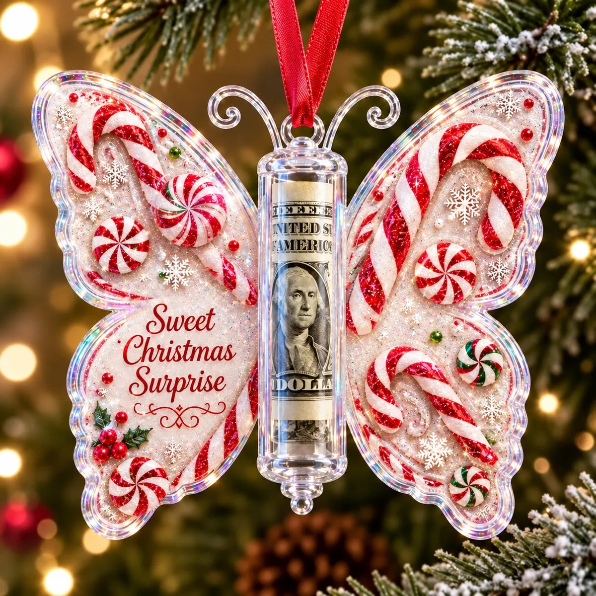 🦋💵 Christmas Cash Gift Butterfly Ornament🎄✨