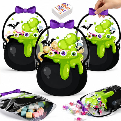 20-Pack Pumpkin Halloween Treat Bags – Resealable Clear Favor Bags with Handles