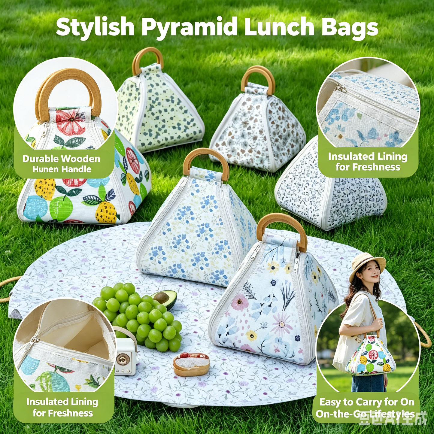 2-in-1 Cooler Bag + Removable Waterproof Picnic Mat