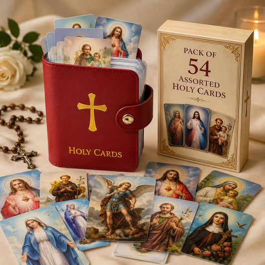 Catholic Faux Leather Holy Card Holder – Pocket Prayer Card Organizer with Snap Closure