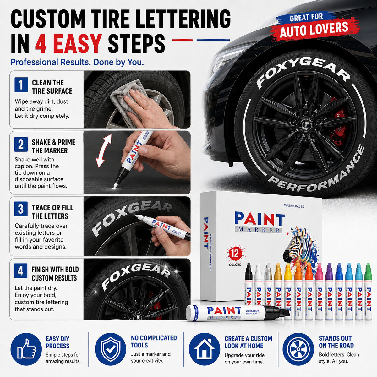 🎨12-Color Paint Marker Set – 6mm Chisel Tip for Custom Tire Lettering & DIY