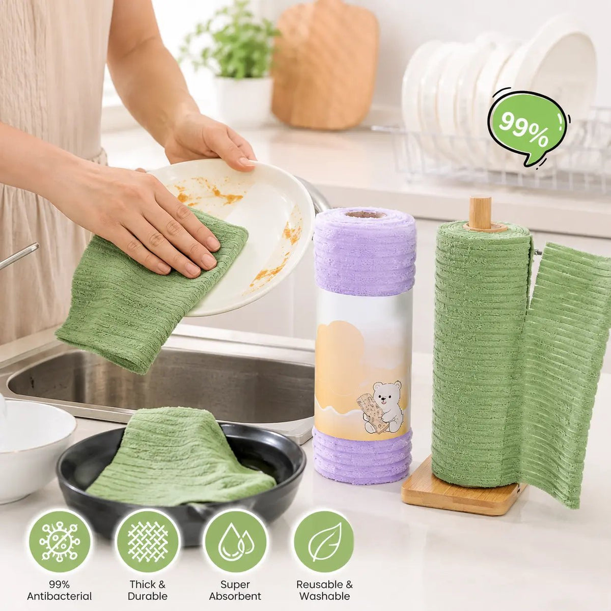 🧽Tearable Reusable Cleaning Cloth Roll – Washable Absorbent Towels for Kitchen & Home
