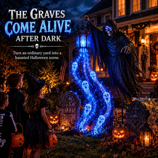 💀 Spooky Animated Grim Reaper Halloween Light – Easy-Setup Haunted Décor 🎃