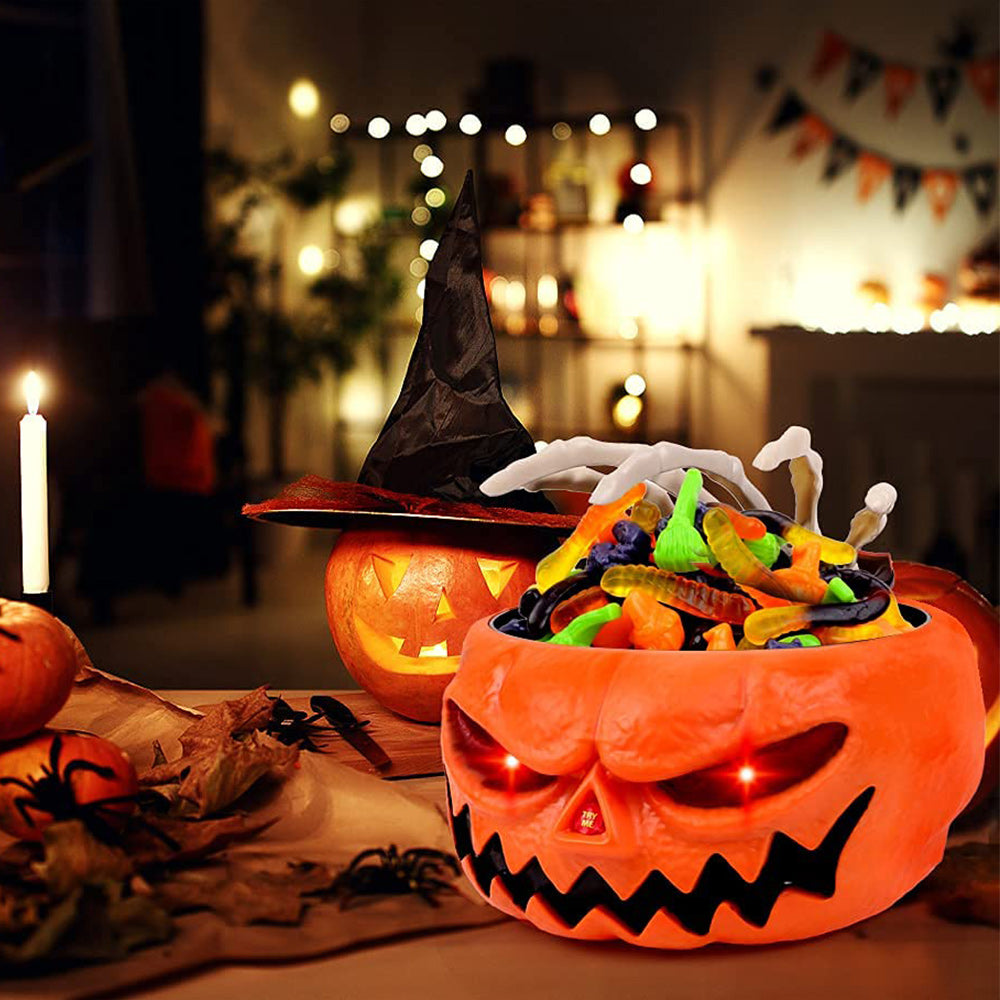 Halloween Skeleton Hand Candy Bowl with Motion Sensor and Button Control