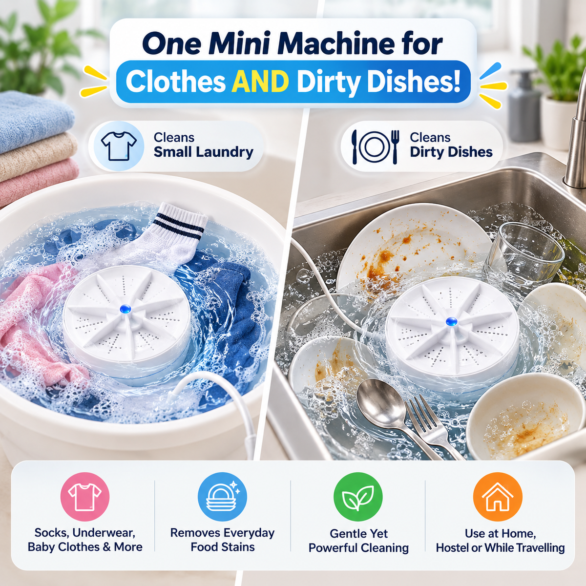 🌀Portable Turbo Washer for Dishes & Laundry