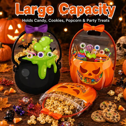 20-Pack Pumpkin Halloween Treat Bags – Resealable Clear Favor Bags with Handles