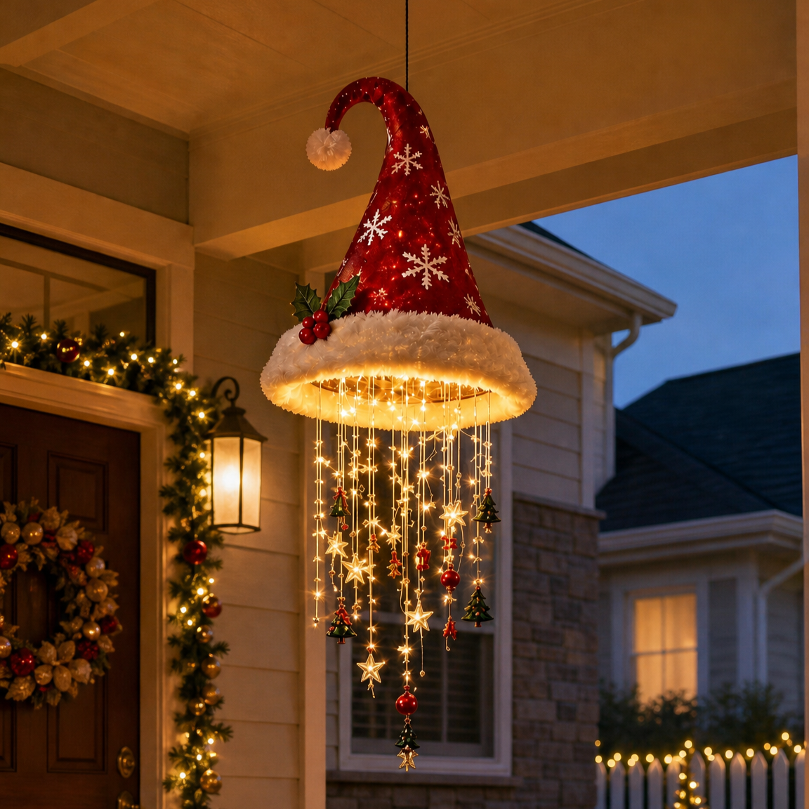 🎅 Lighted Santa Hat Hanging Chandelier 🎄 | 5 Styles Warm LED Christmas String Light