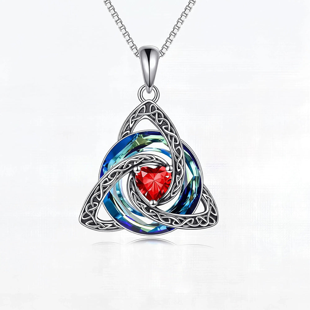 Birthstone Celtic Knot Necklace, Trinity Knot Crystal Pendant