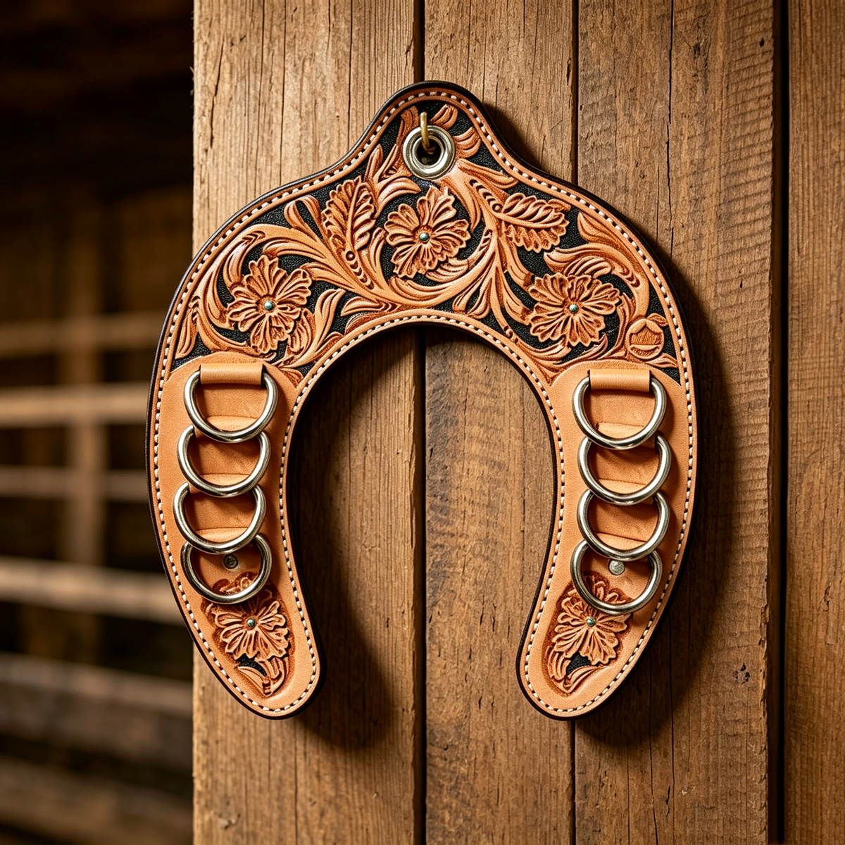 Handcrafted Leather Horseshoe Wild Rag Holder 🤠 | Western Scarf & Bandana Organizer