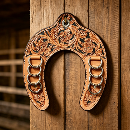 Handcrafted Leather Horseshoe Wild Rag Holder 🤠 | Western Scarf & Bandana Organizer