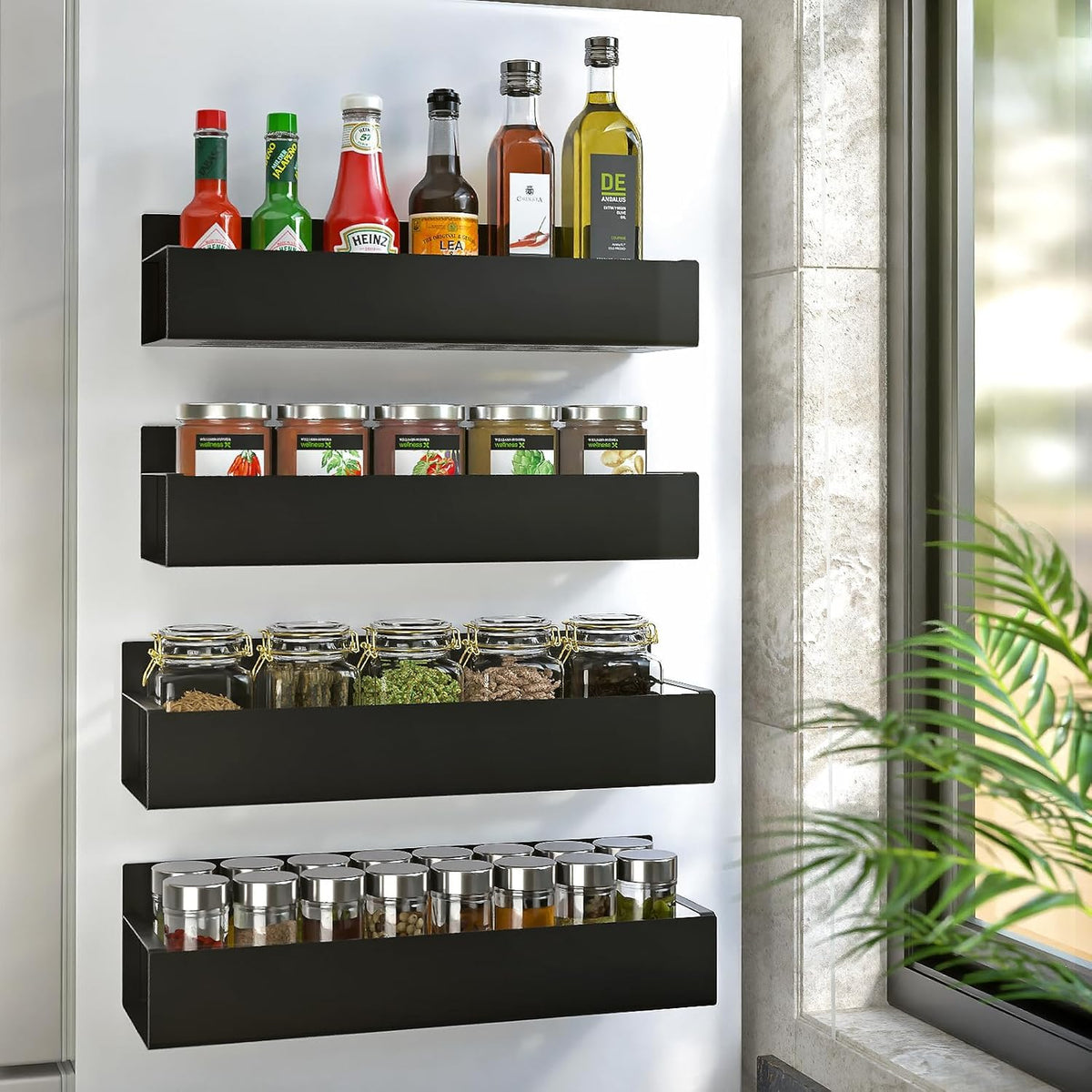 🧲 Stainless Steel Magnetic Organizer, Humidity‑Resistant Kitchen Rack for Sauces & Beverages 🍾