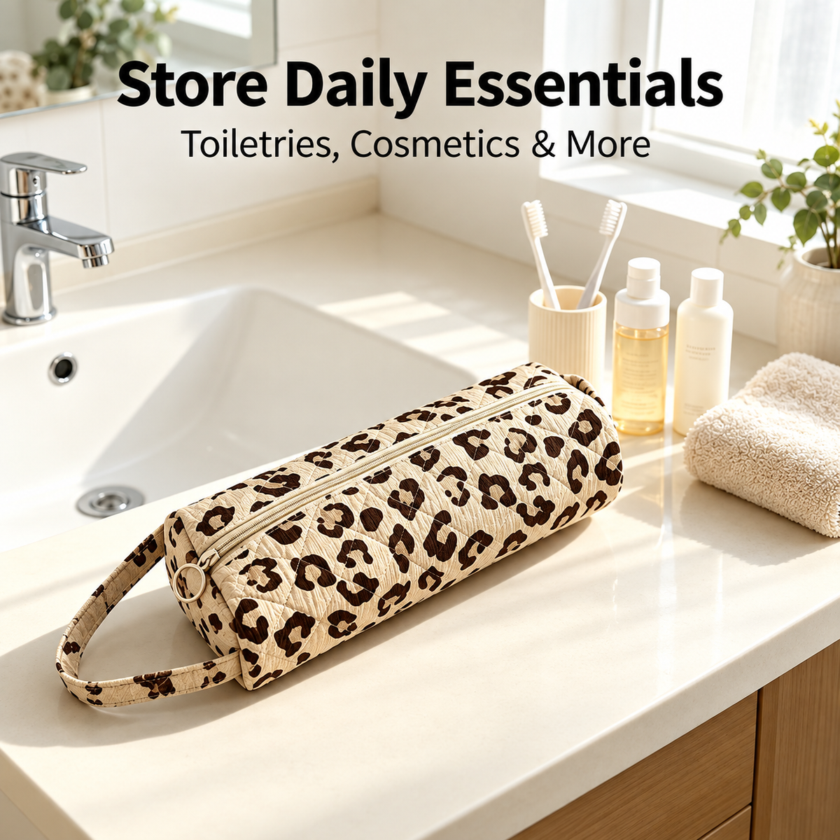 Quilted Multi-Purpose Bag, Portable Zipper Makeup Pouch with Handle 🧺