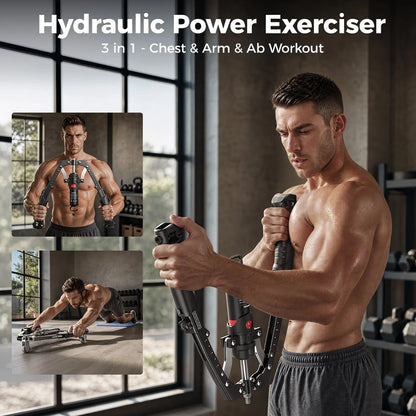 CT1 Hydraulic Chest & Arm Trainer, Adjustable 22‑440lbs Home Gym Equipment, with Ab Roller, Pad & Bag