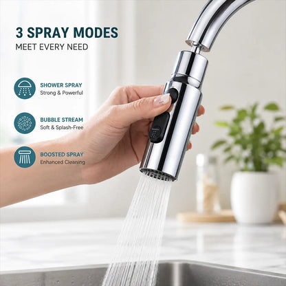 💦 360° Swivel Faucet Sprayer – 3 Spray Modes for Easy Cleaning
