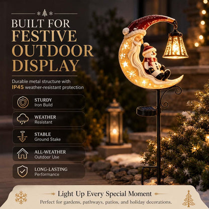 Solar Christmas Moon Snowman Lamp Post Decoration LED Stake Light