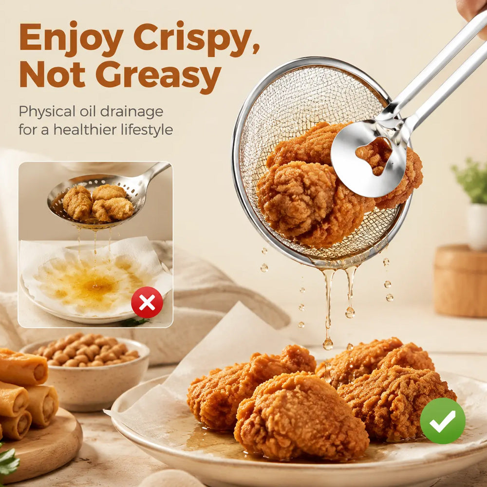 2-in-1 Stainless Steel Oil Frying Strainer Tongs