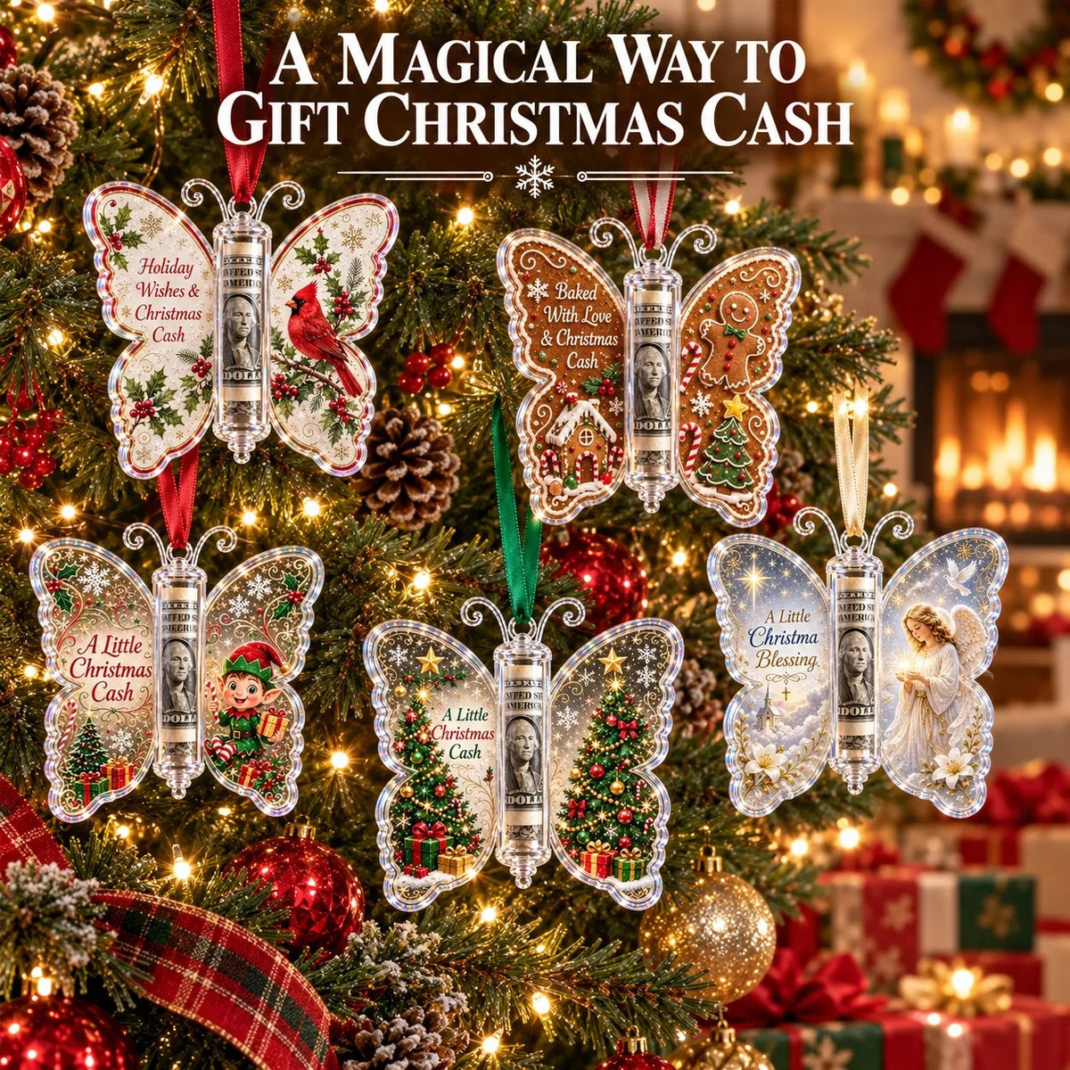 🦋💵 Christmas Cash Gift Butterfly Ornament🎄✨